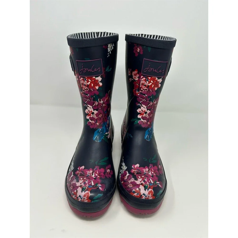 Joules Molly Welly Rain Boots Womens Mid-Calf Navy Floral Buckle Size 7